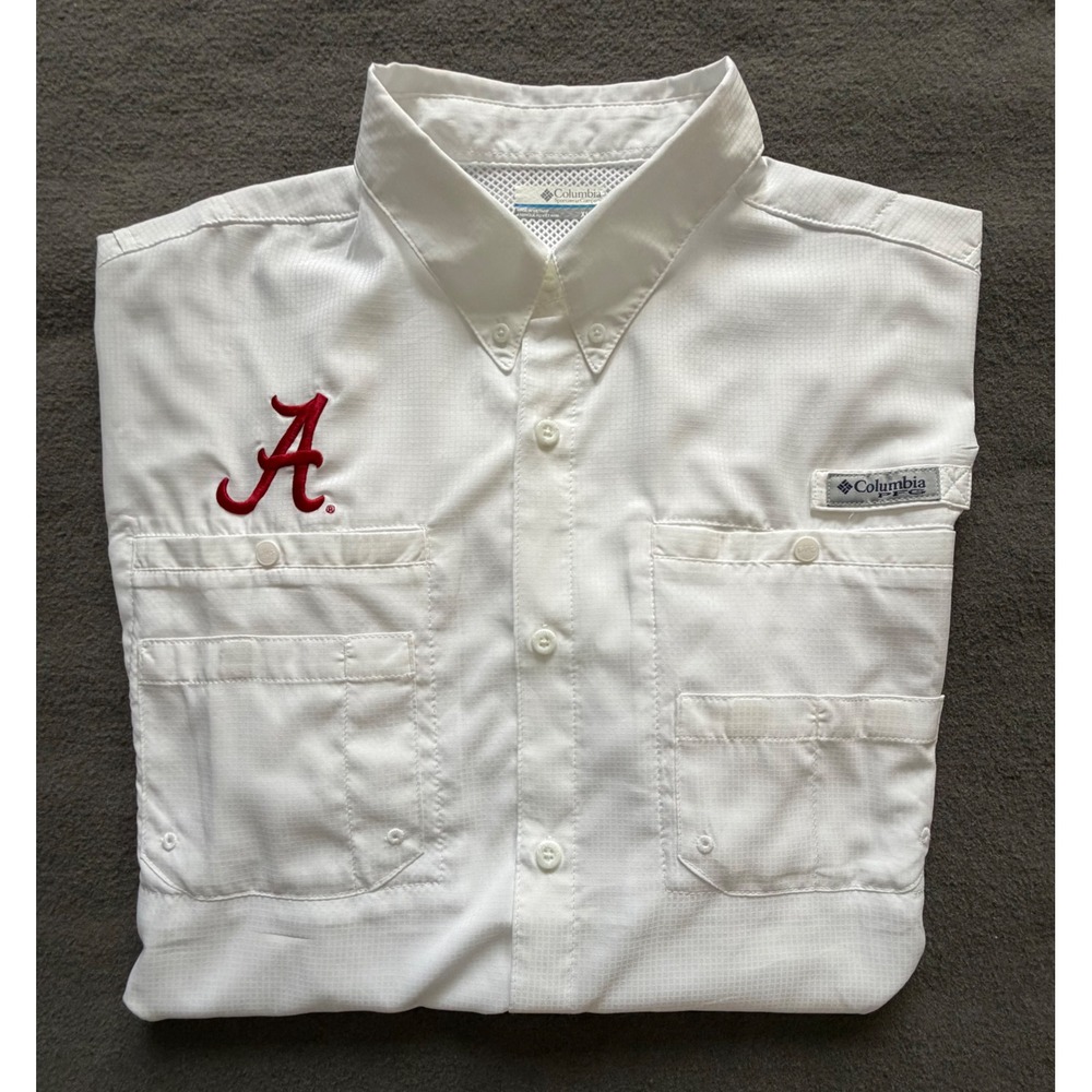 Columbia PFG Alabama Crimson Tide Fishing Shirt White Short Sleeve Mens XL